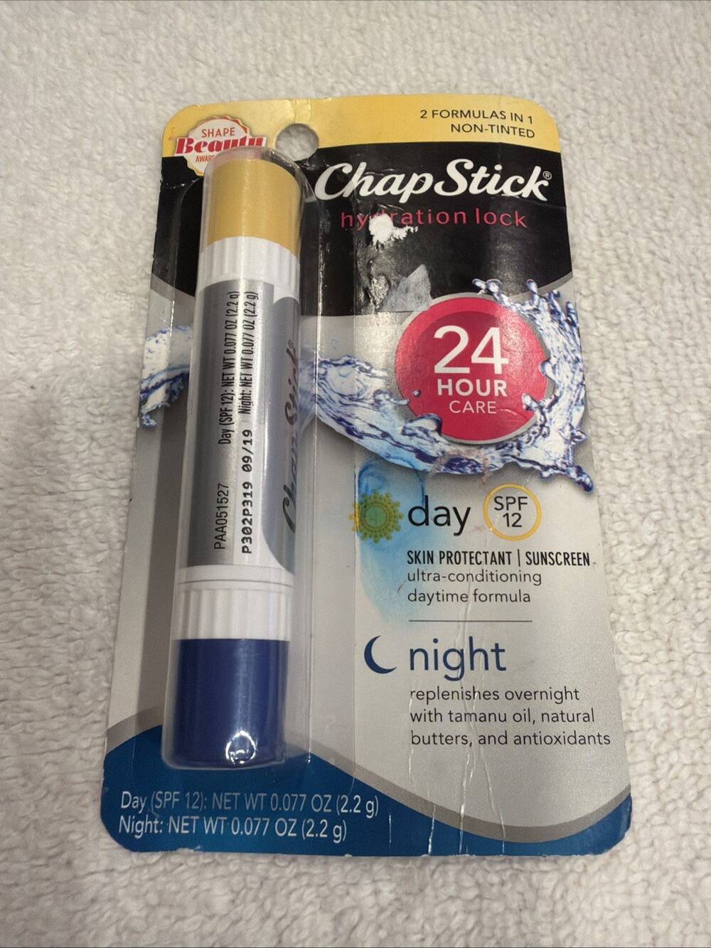 ChapStick Hydration Lock 24 Hour Care Day/Night Non-Tinted SPF 12 Sunscreen NEW